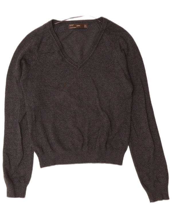 Zara Boys V-Neck Jumper Sweater 7-8 Years Small Grey Cotton