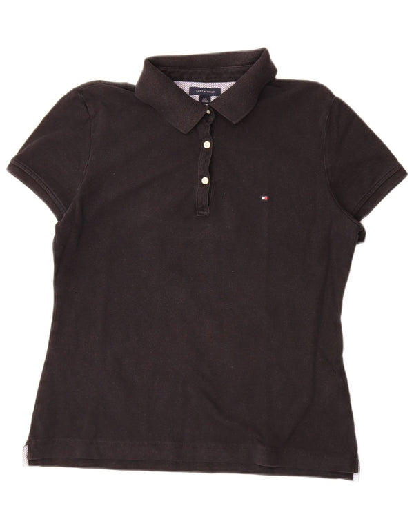 Tommy Hilfiger Womens Polo Shirt UK 16 Large Black Cotton