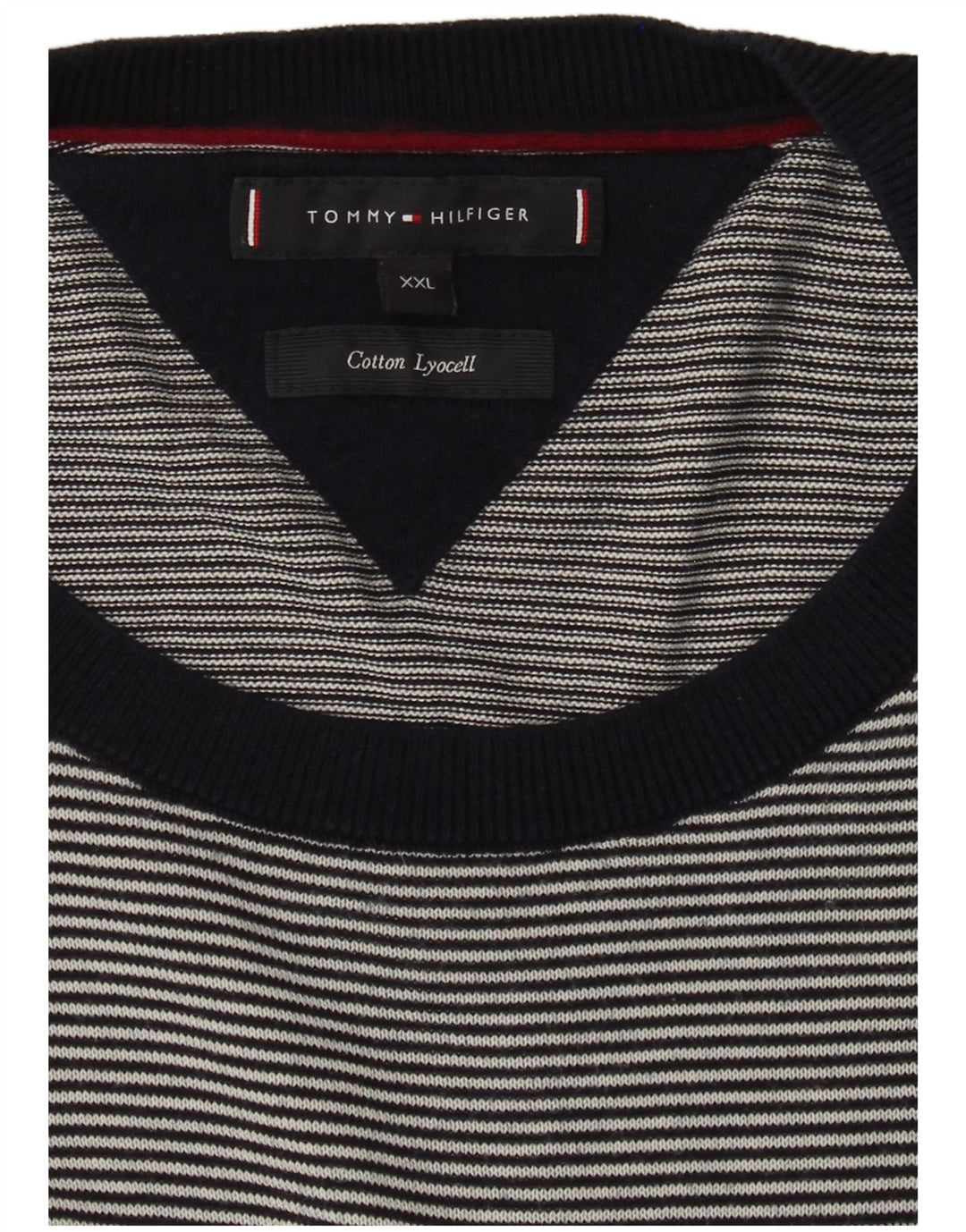TOMMY HILFIGER Mens Crew Neck Jumper Sweater 2XL Navy Blue Pinstripe