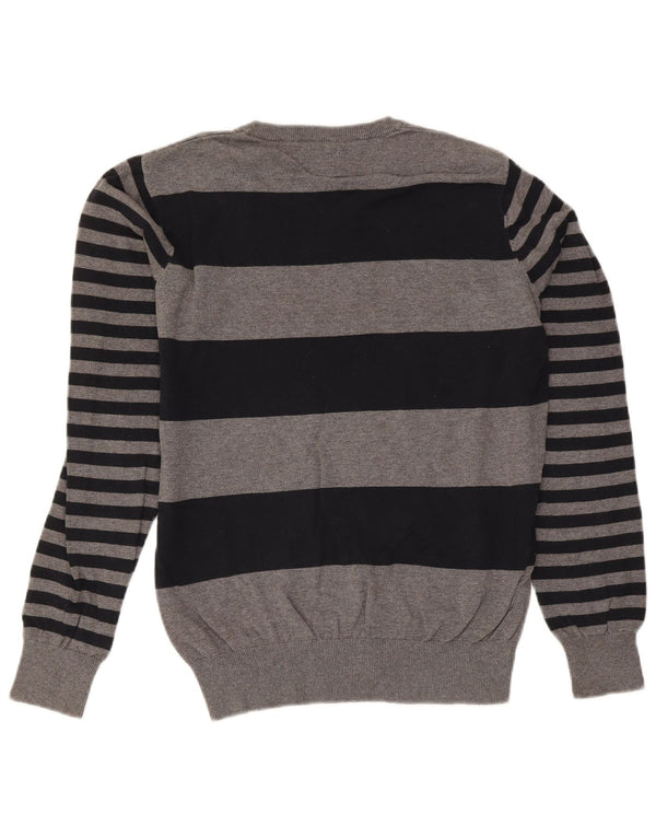 Jack & Jones Mens V-Neck Jumper Sweater Medium Grey Argyle/Diamond Cotton