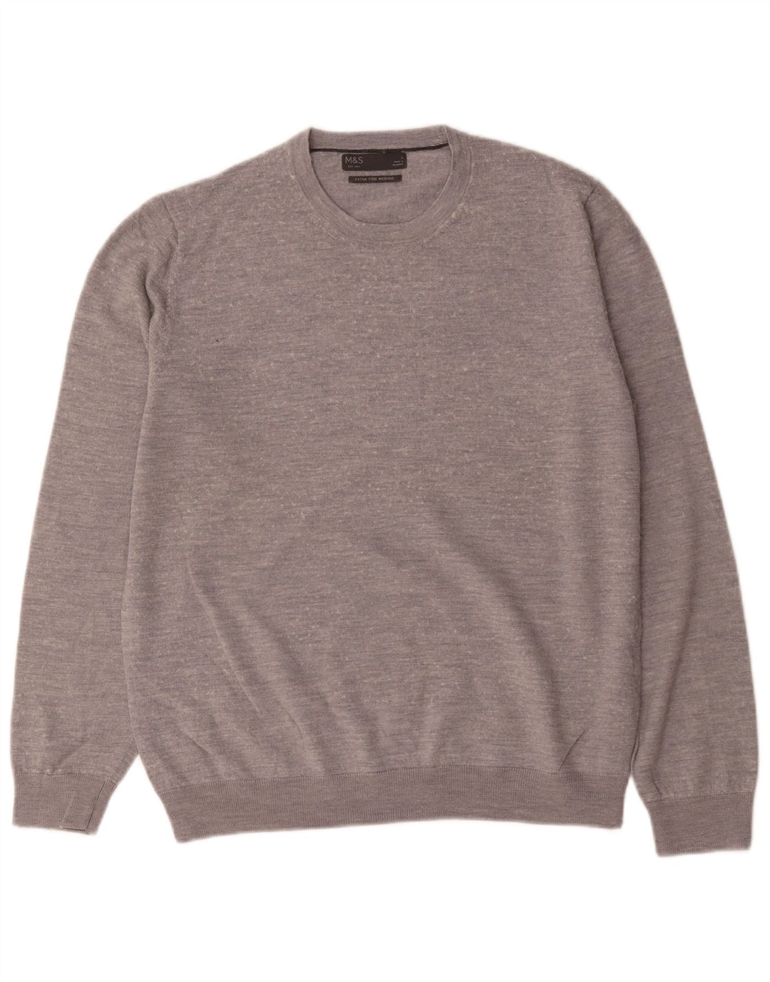 Marks & Spencer Mens Crew Neck Jumper Sweater Large Grey Merino Wool