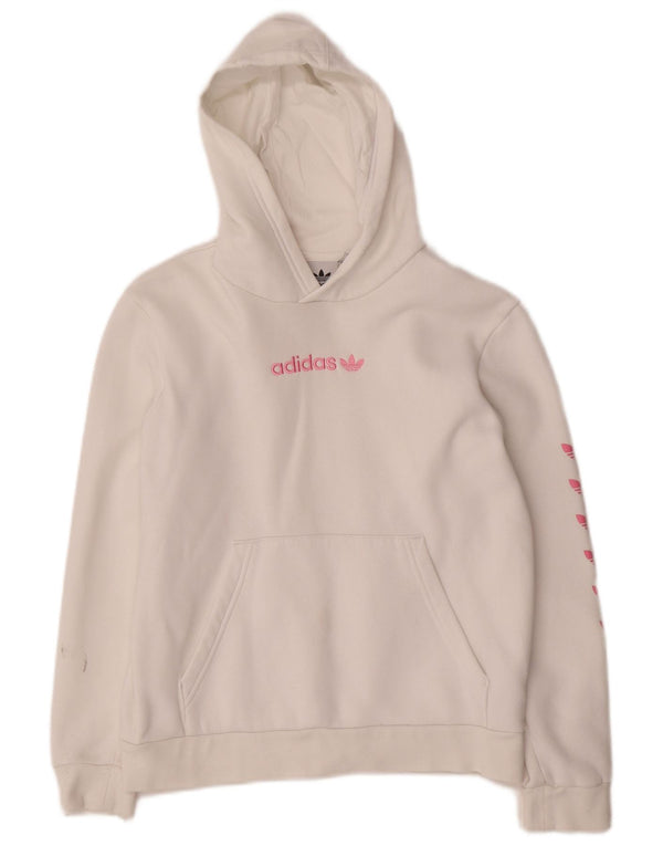 ADIDAS Girls Graphic Hoodie Jumper 11-12 Years White Cotton