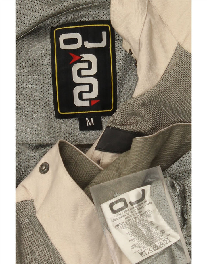 OJ ATMOSFERE Womens Racer Jacket UK 14 Medium Beige Colourblock Polyamide