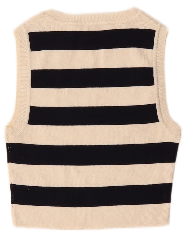 Zara Womens Sleeveless Crop Top UK 12 Medium White Striped Viscose