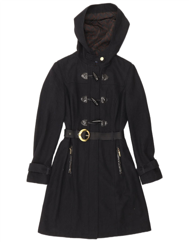 CARACTERE Womens Hooded Duffle Coat UK 10 Small  Navy Blue Wool