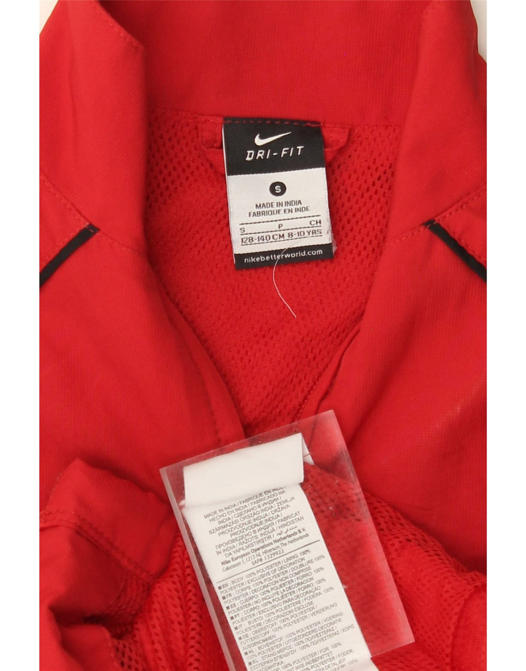 NIKE Boys Dri Fit Tracksuit Top Jacket 8-9 Years Small Red Polyester