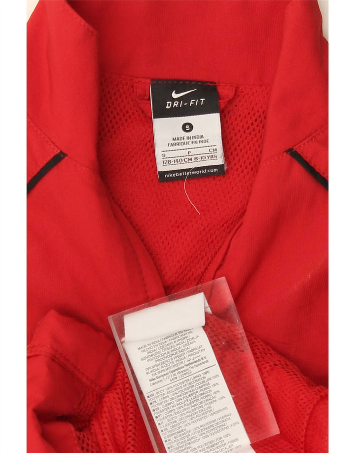 NIKE Boys Dri Fit Tracksuit Top Jacket 8-9 Years Small Red Polyester