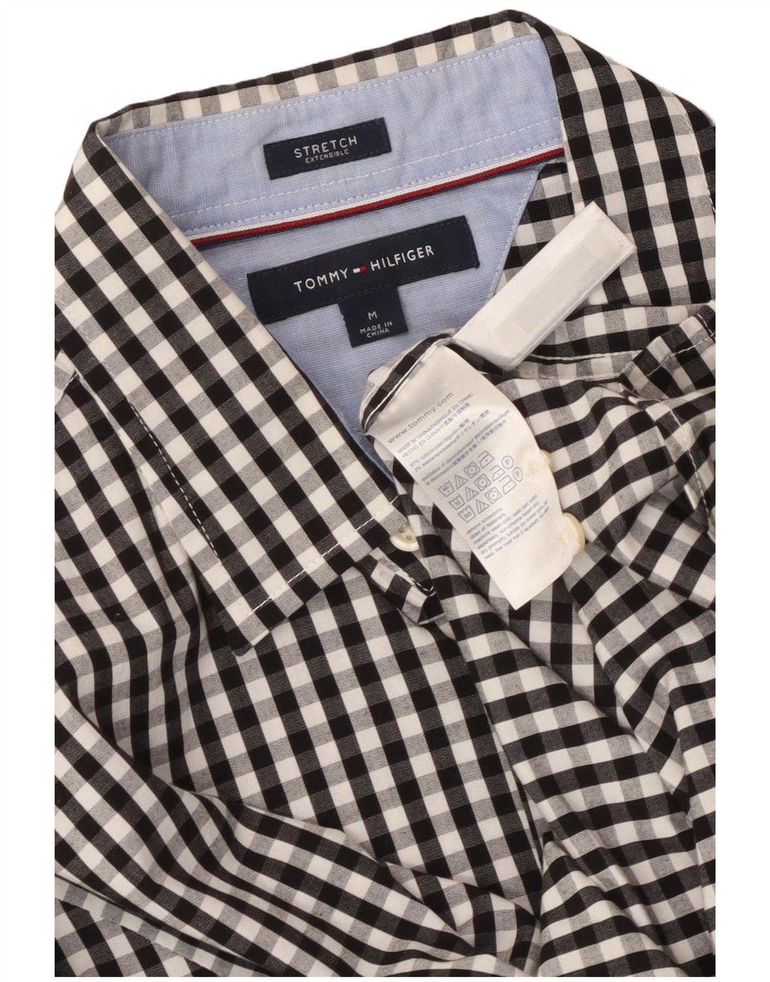 TOMMY HILFIGER Mens Shirt Medium Black Gingham Cotton