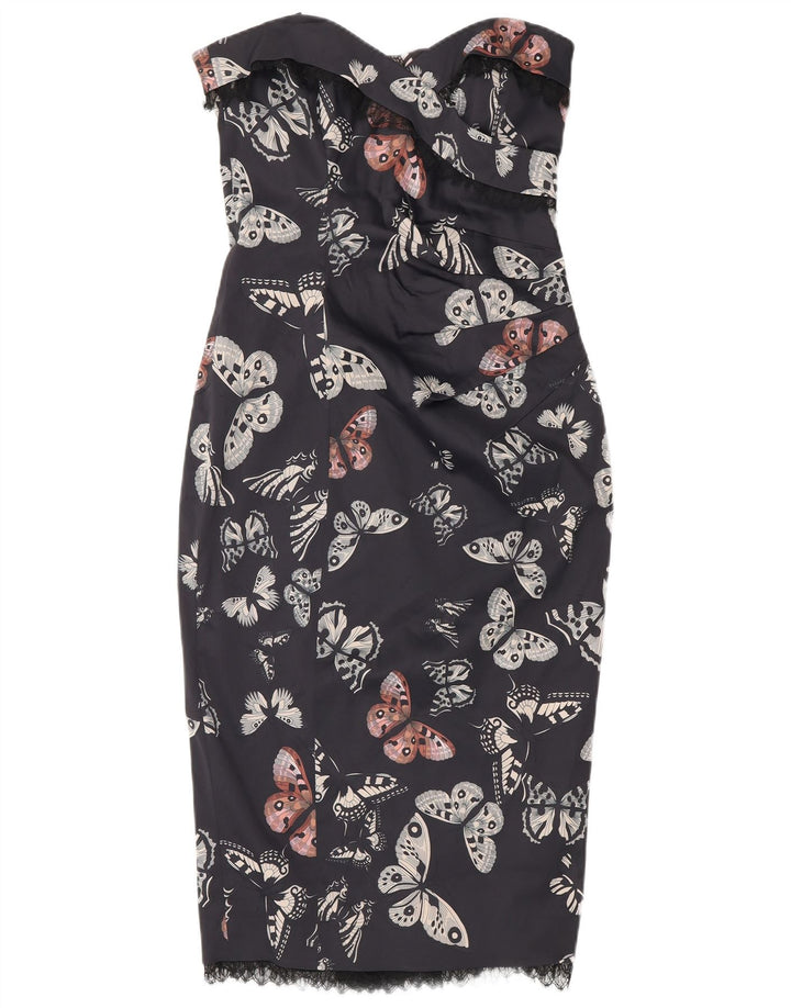 KAREN MILLEN Womens Strapless Dress UK 12 Medium  Navy Blue Butterfly