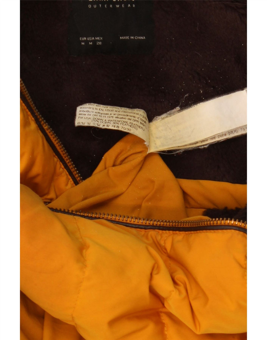 Zara Womens Hooded Padded Jacket UK 12 Medium Yellow Polyester