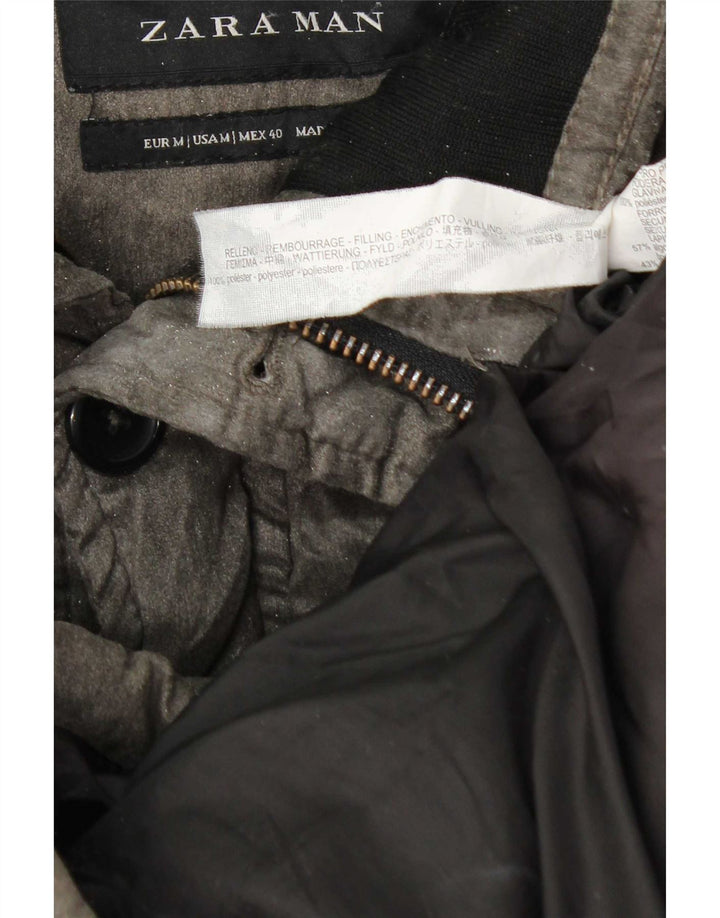 Zara Mens Padded Coat UK 38 Medium Grey Polyester