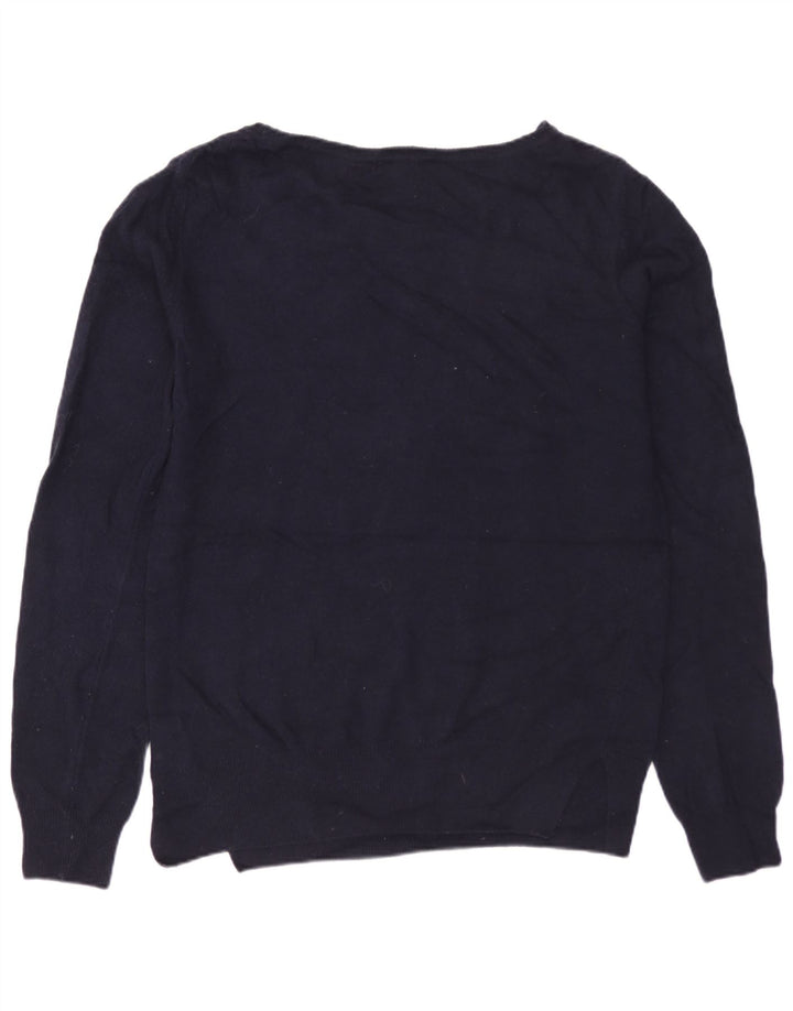 BARBOUR Womens Graphic Boat Neck Jumper Sweater UK 10 Small Navy Blue Wool