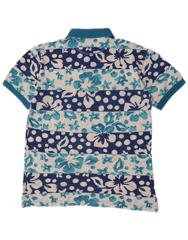 VINTAGE Mens Polo Shirt 2XL Blue Floral Cotton