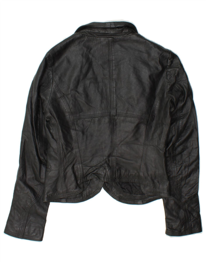 BAYSIDE Womens Crop 3 Button Blazer Jacket UK 12 Medium Black Leather Vintage Bayside and Second-Hand Bayside from Messina Hembry 
