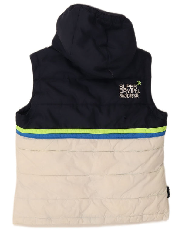 Superdry Womens Hooded Padded Gilet UK 16 Large Navy Blue Colourblock