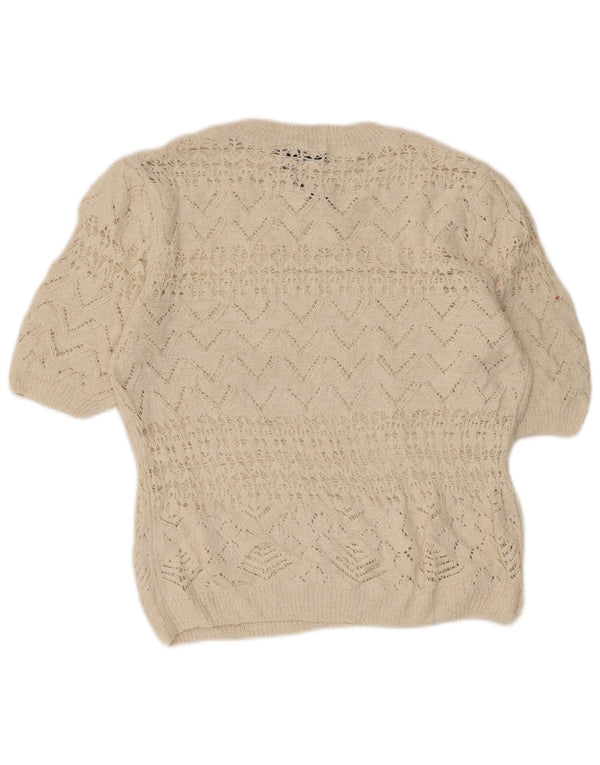 Zara Womens Crop Crochet Blouse Top UK 12 Medium Off White Polyester