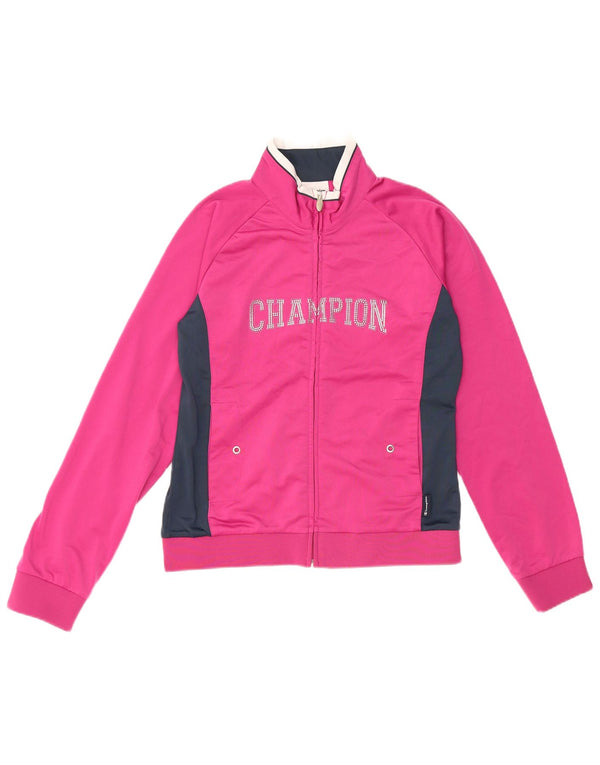 CHAMPION Girls Tracksuit Top Jacket 11-12 Years Large Pink Colourblock