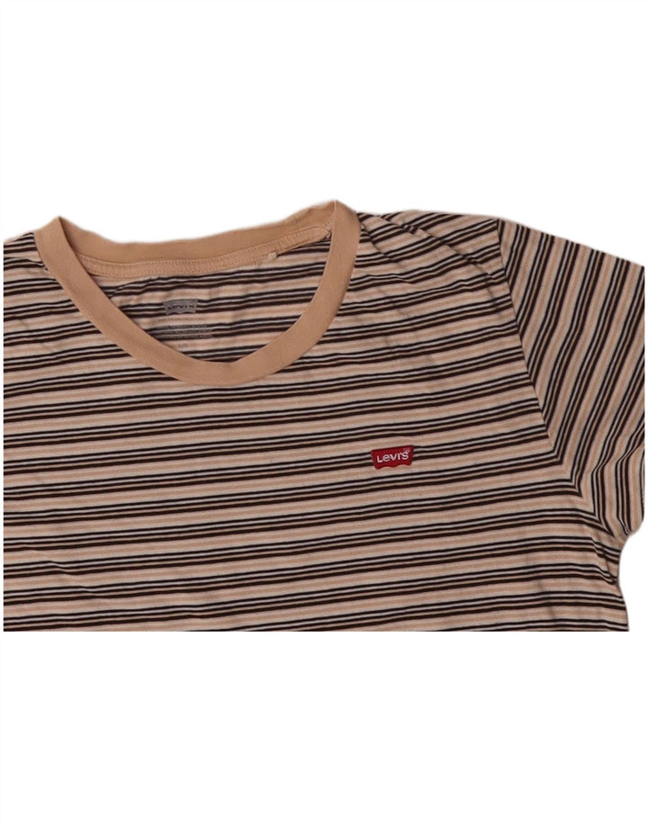 LEVI'S Womens T-Shirt Top UK 16 Large Beige Striped Cotton