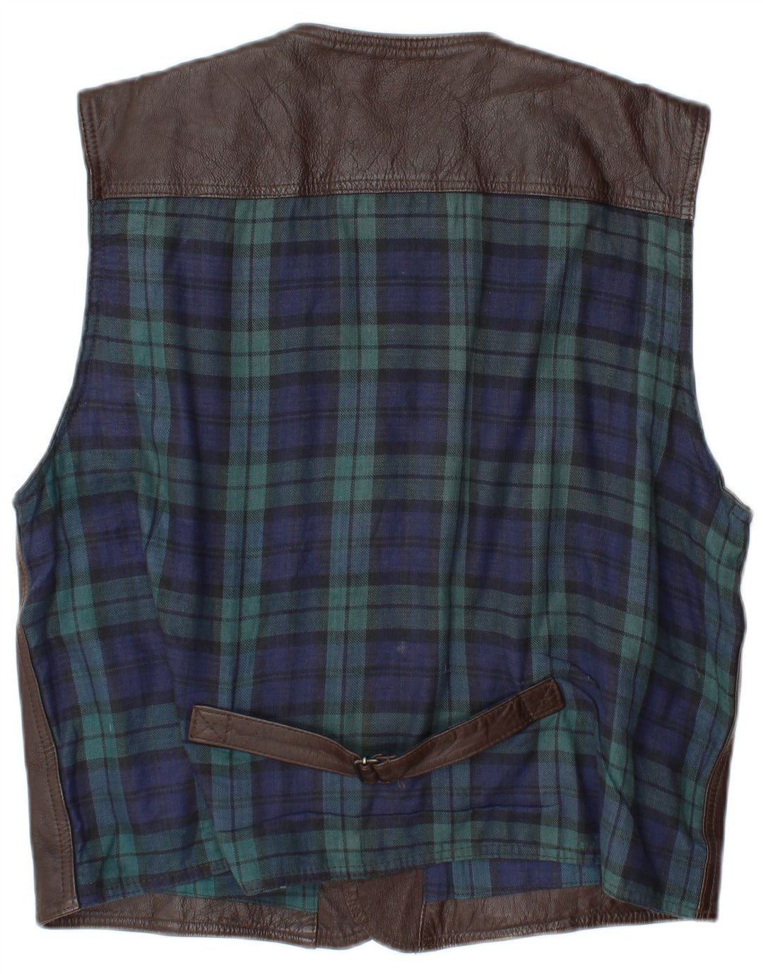 L.O.G.G Mens Leather Waistcoat XL Brown Check Leather