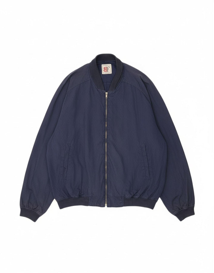 BELFE Mens Loose Fit Bomber Jacket UK 38 Medium Navy Blue Cotton