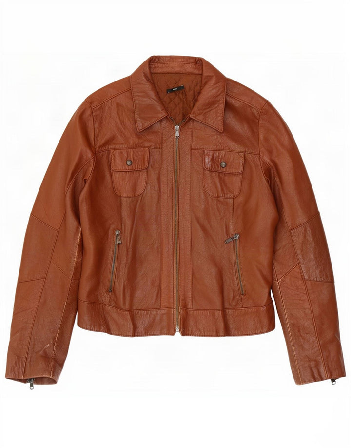 Sasch Womens Leather Biker Jacket UK 14 Large Brown