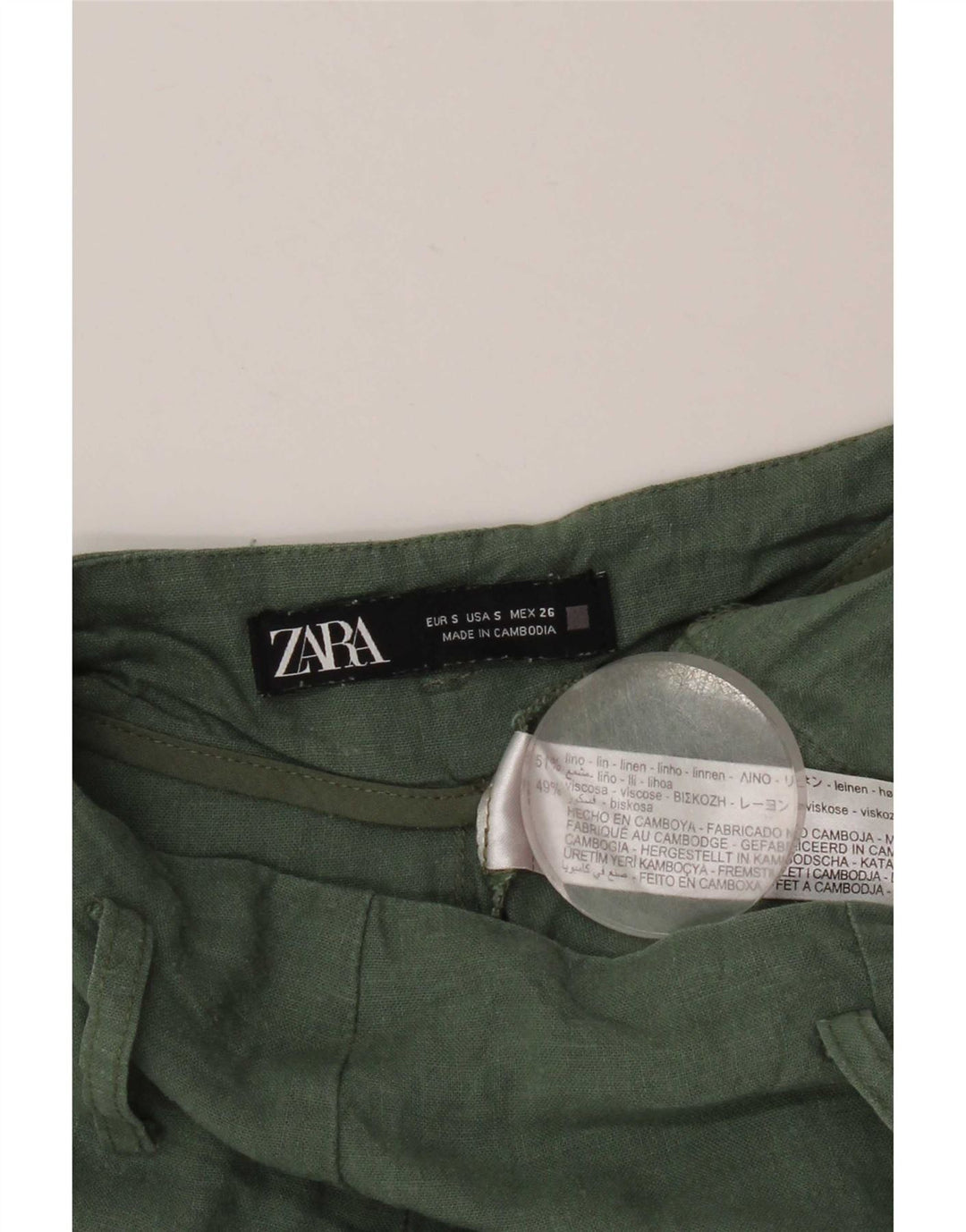 Zara Womens Cargo Shorts Small W26  Green Linen