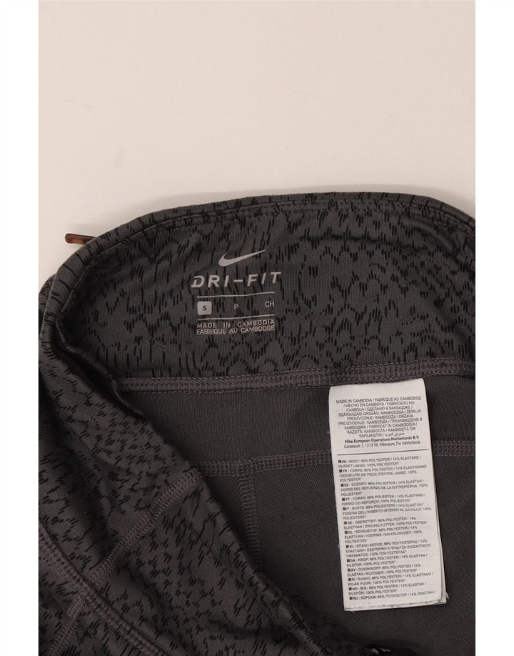 NIKE Womens Dri Fit Capri Leggings UK 8 Small Grey Animal Print Polyester