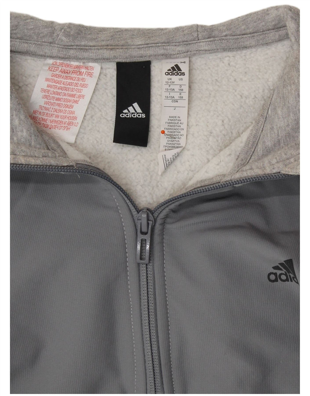 ADIDAS Boys Zip Neck Hoodie Jumper 12-13 Years Grey Colourblock