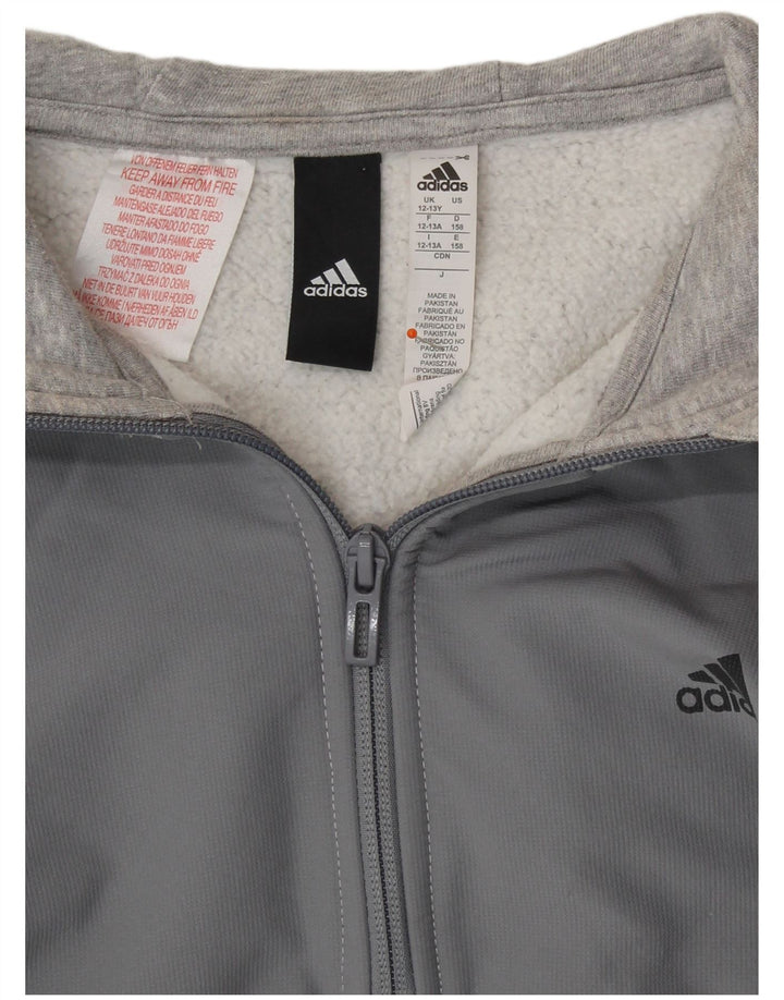 ADIDAS Boys Zip Neck Hoodie Jumper 12-13 Years Grey Colourblock
