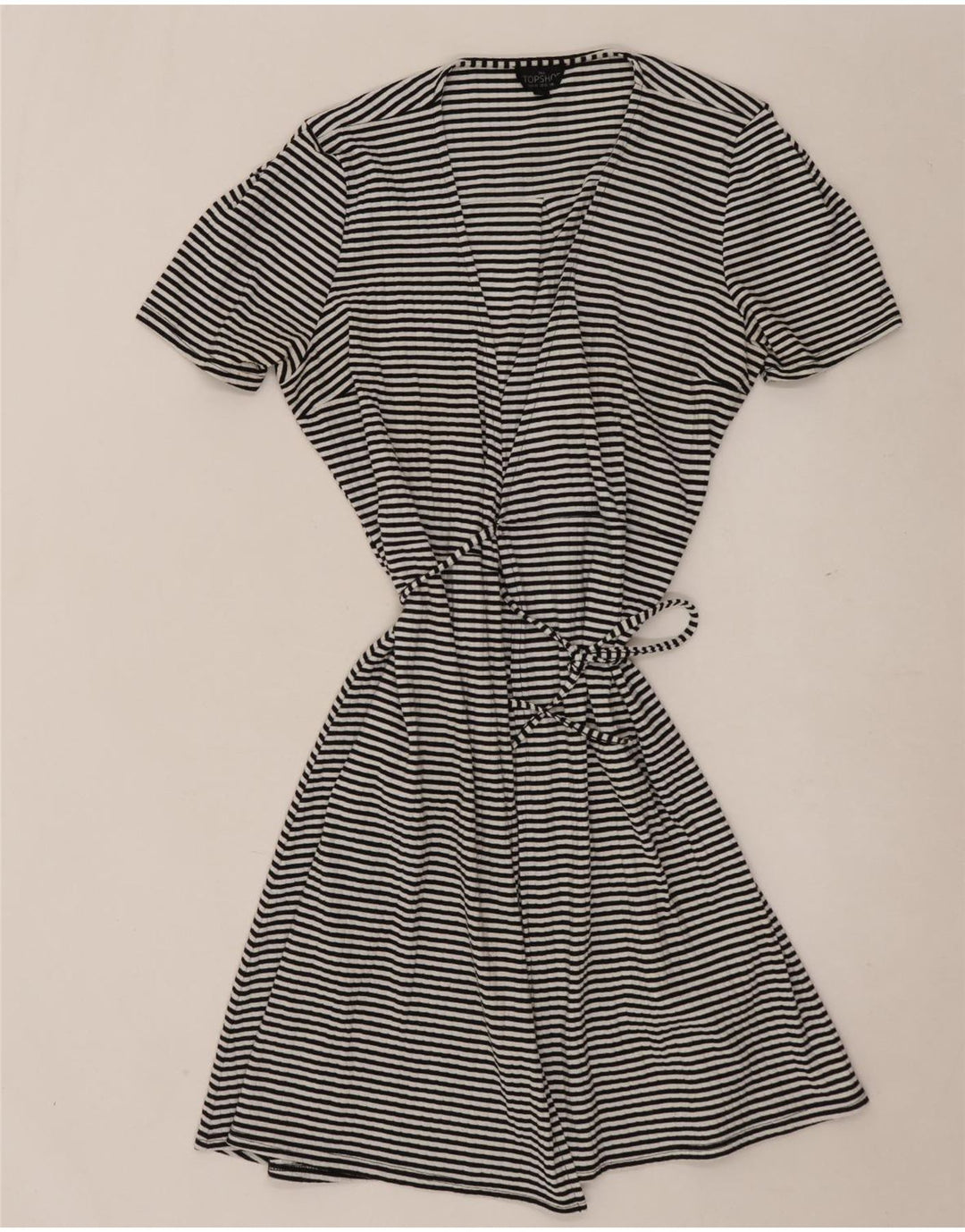 Topshop Womens Wrap Dress UK 10 Small Black Striped Polyester