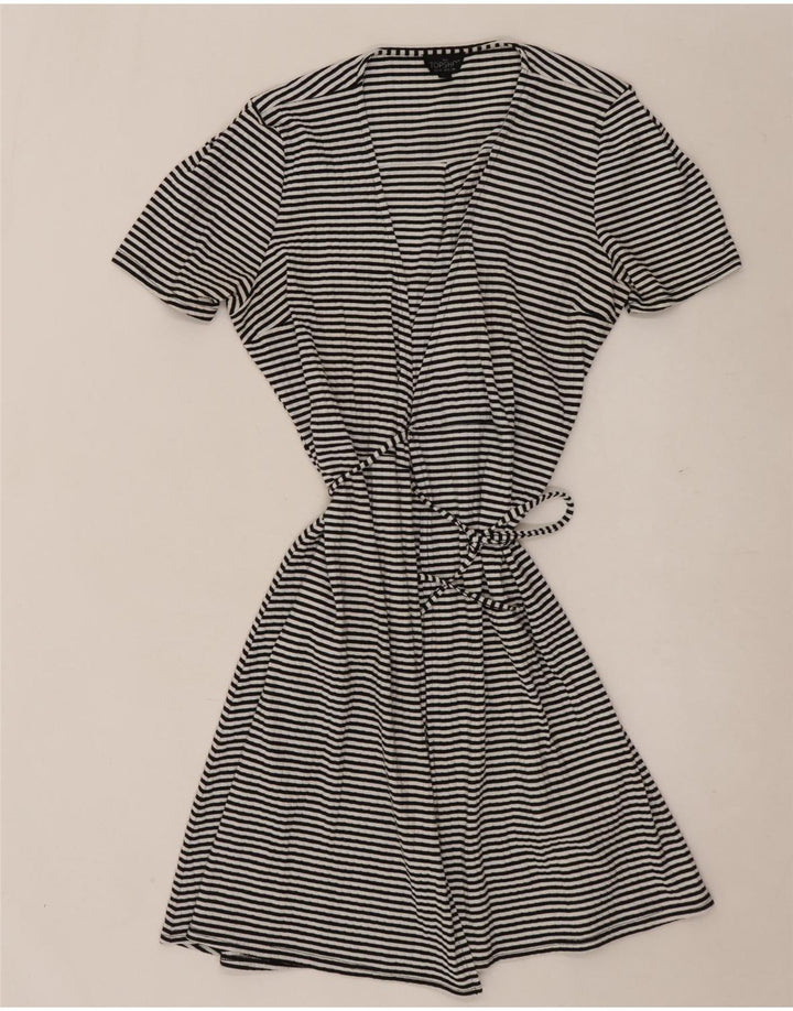Topshop Womens Wrap Dress UK 10 Small Black Striped Polyester