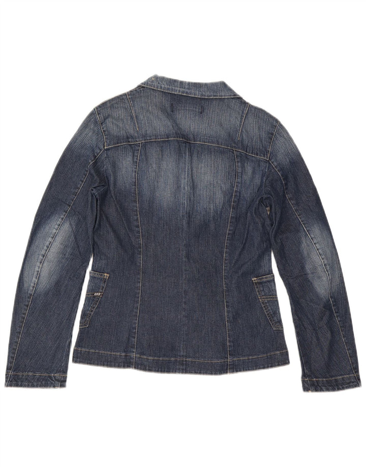 Gas Womens 3 Button Denim Blazer Jacket UK 14 Large Blue Cotton
