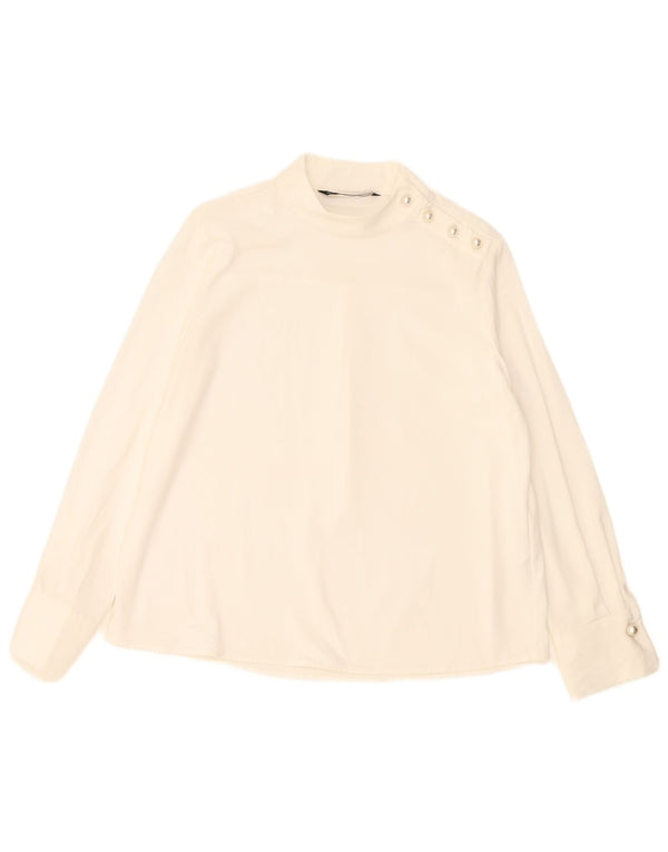 Zara Womens Long Sleeve Regular Blouse Top UK 14 Large White Polyester