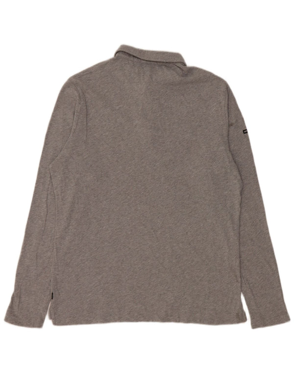 Superdry Mens Long Sleeve Polo Shirt Large Grey Cotton