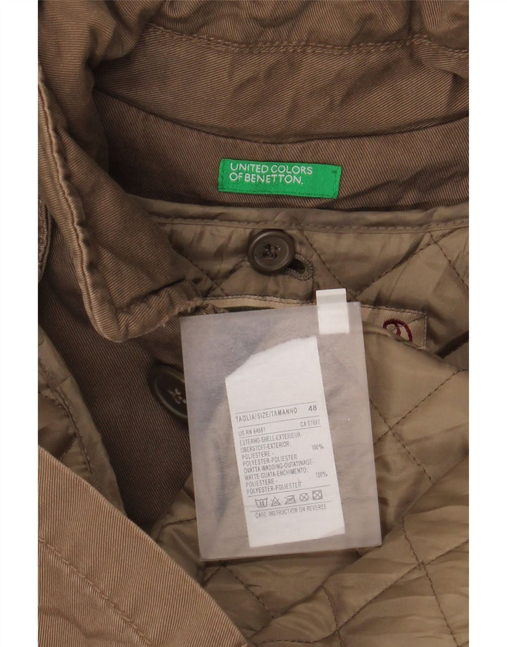 BENETTON Mens Hooded Parka Jacket IT 48 Medium Brown Polyester