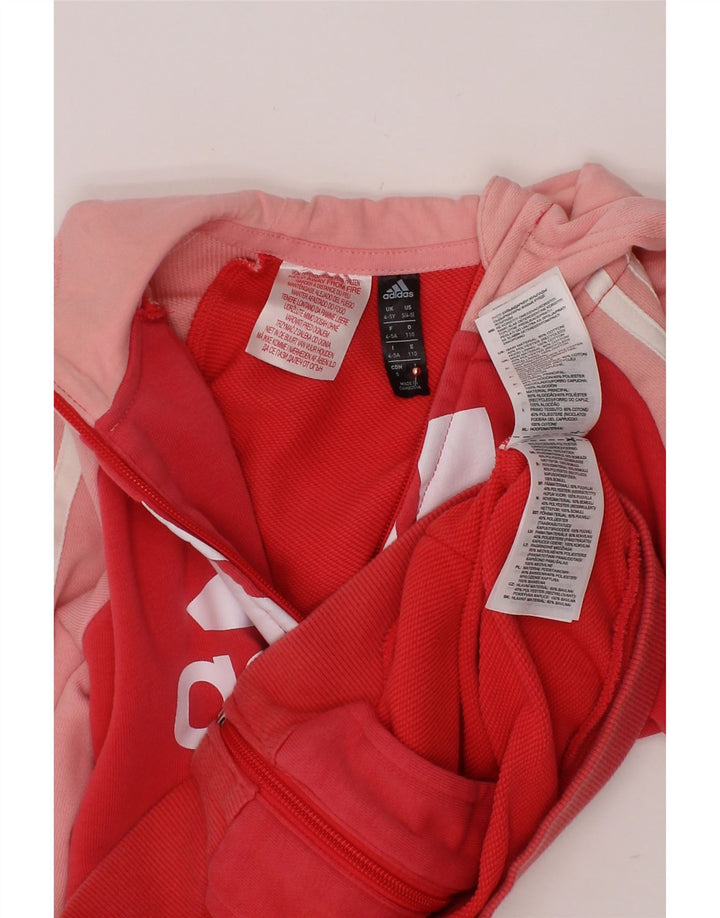 ADIDAS Girls Aeroready Zip Hoodie Sweater 4-5 Years Red Colourblock