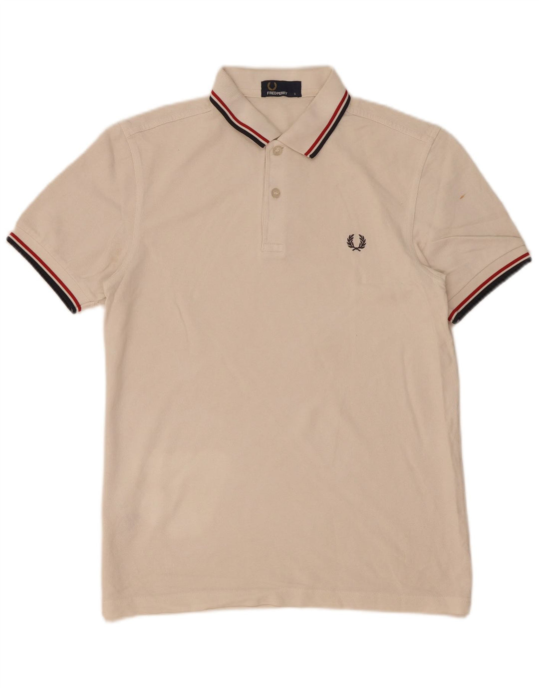 Fred Perry Mens Polo Shirt Small White Striped Cotton