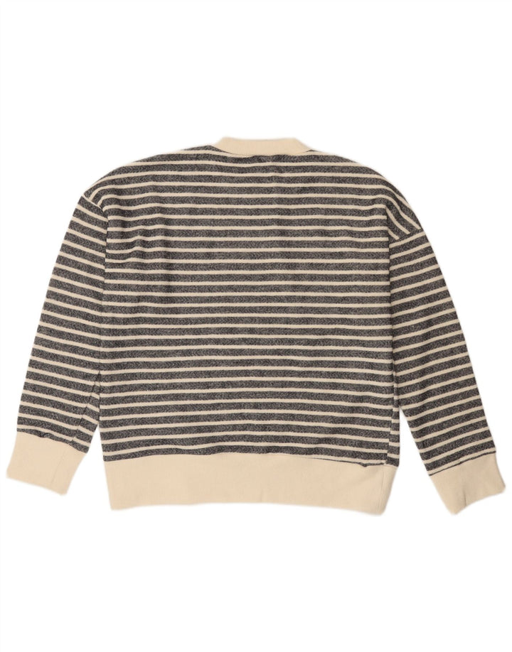 ZARA Womens Crew Neck Jumper Sweater UK 14 Medium Black Striped Polyester