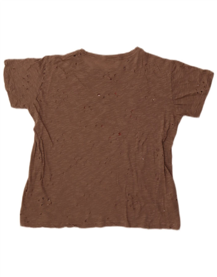 Guess Womens Perforated Graphic T-Shirt Top UK 14 Medium Brown