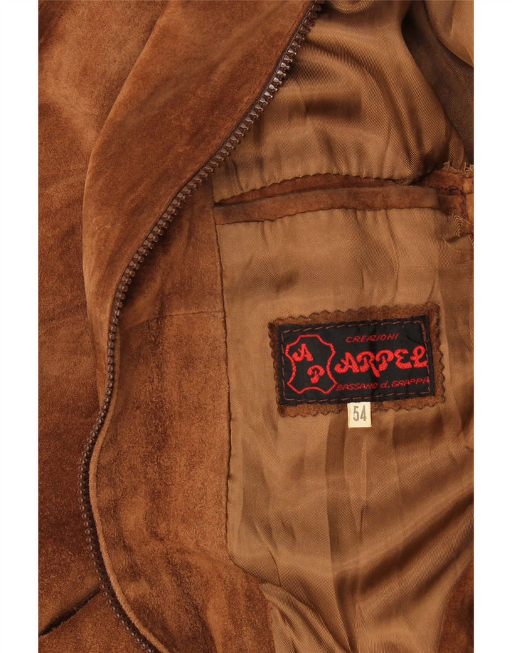 Vintage Mens Suede Bomber Jacket IT 54 2XL Beige