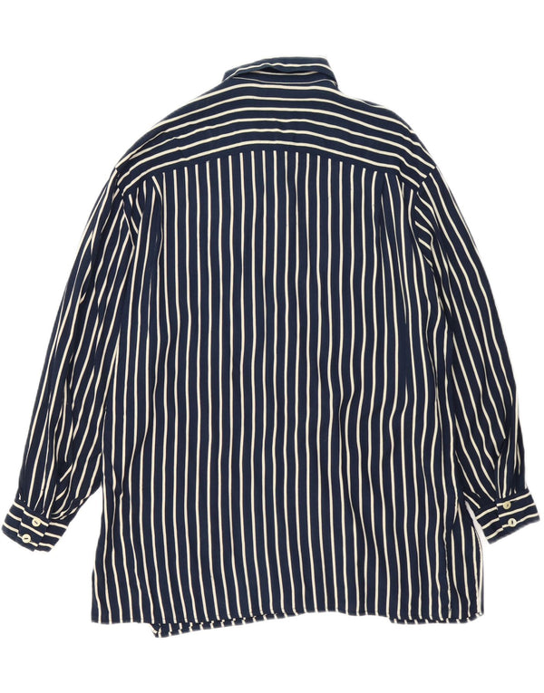 QUARK Womens 3/4 Sleeve Shirt UK 16 Large Navy Blue Striped Viscose