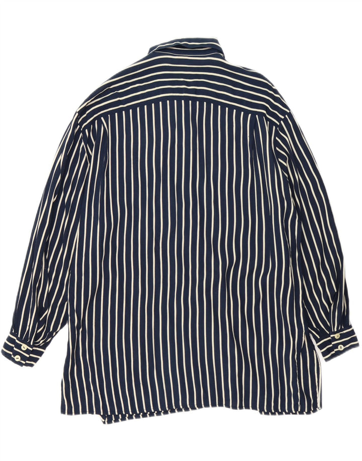 QUARK Womens 3/4 Sleeve Shirt UK 16 Large Navy Blue Striped Viscose