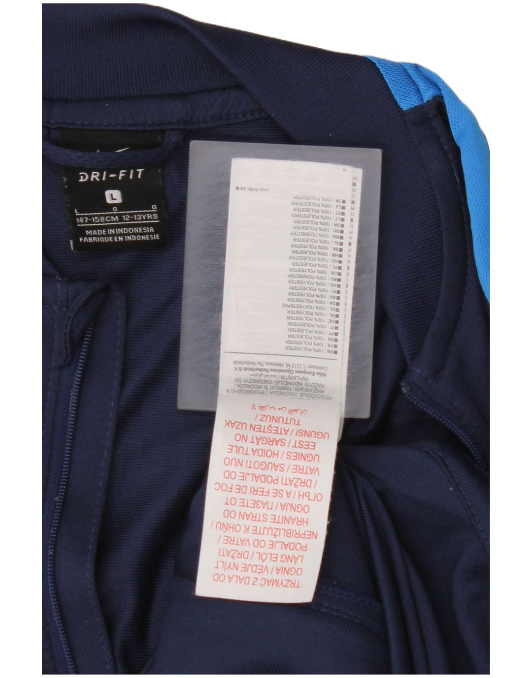 NIKE Boys Dri Fit Tracksuit Top Jacket 12-13 Years Large Navy Blue