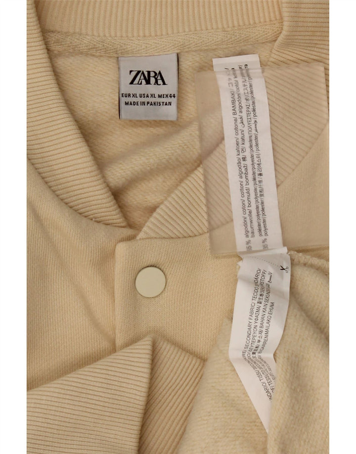 Zara Mens Varsity Jacket UK 42 XL Beige Cotton