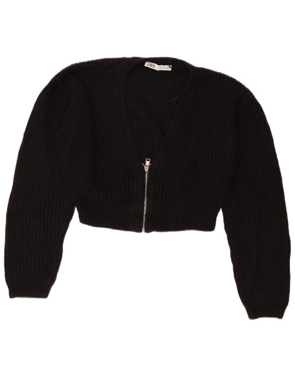 Zara Womens Oversized Bolero Cardigan Sweater UK 10 Small Black Acrylic