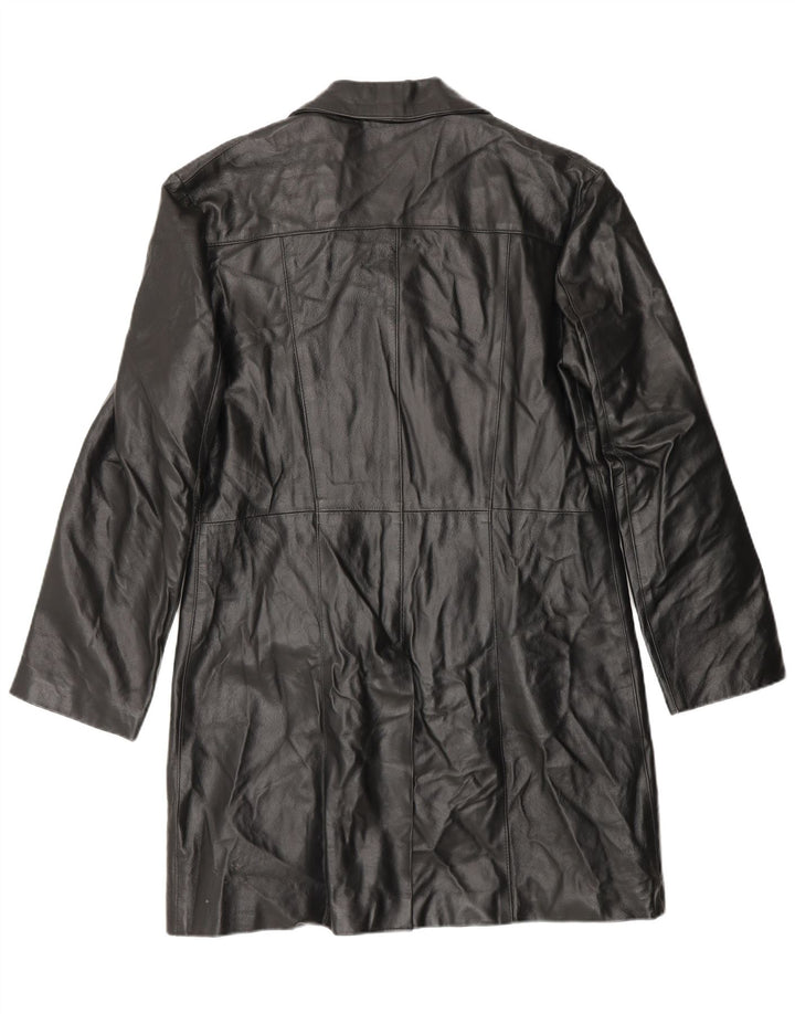 VINTAGE Womens Leather Coat IT 48 XL Black Leather