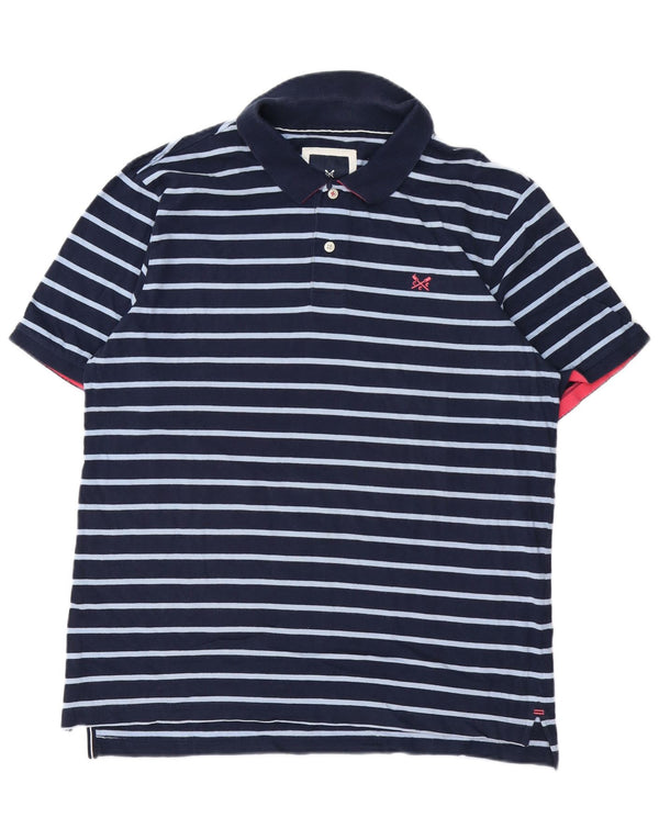 Crew Clothing Mens Polo Shirt XL Navy Blue Striped Cotton
