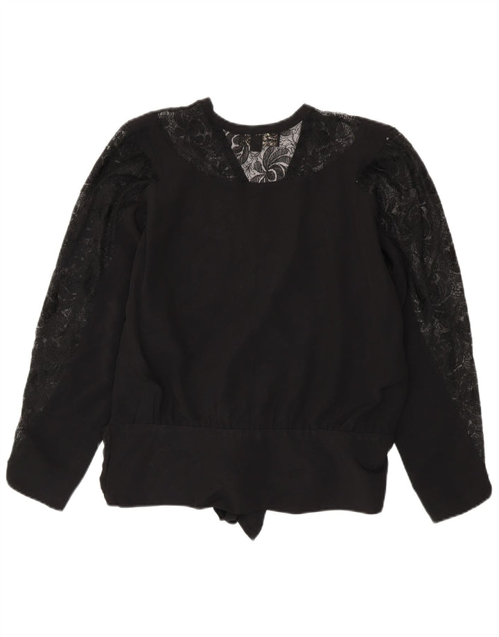 Superior Womens Long Sleeve Blouse Top EU 40 Medium Black Viscose