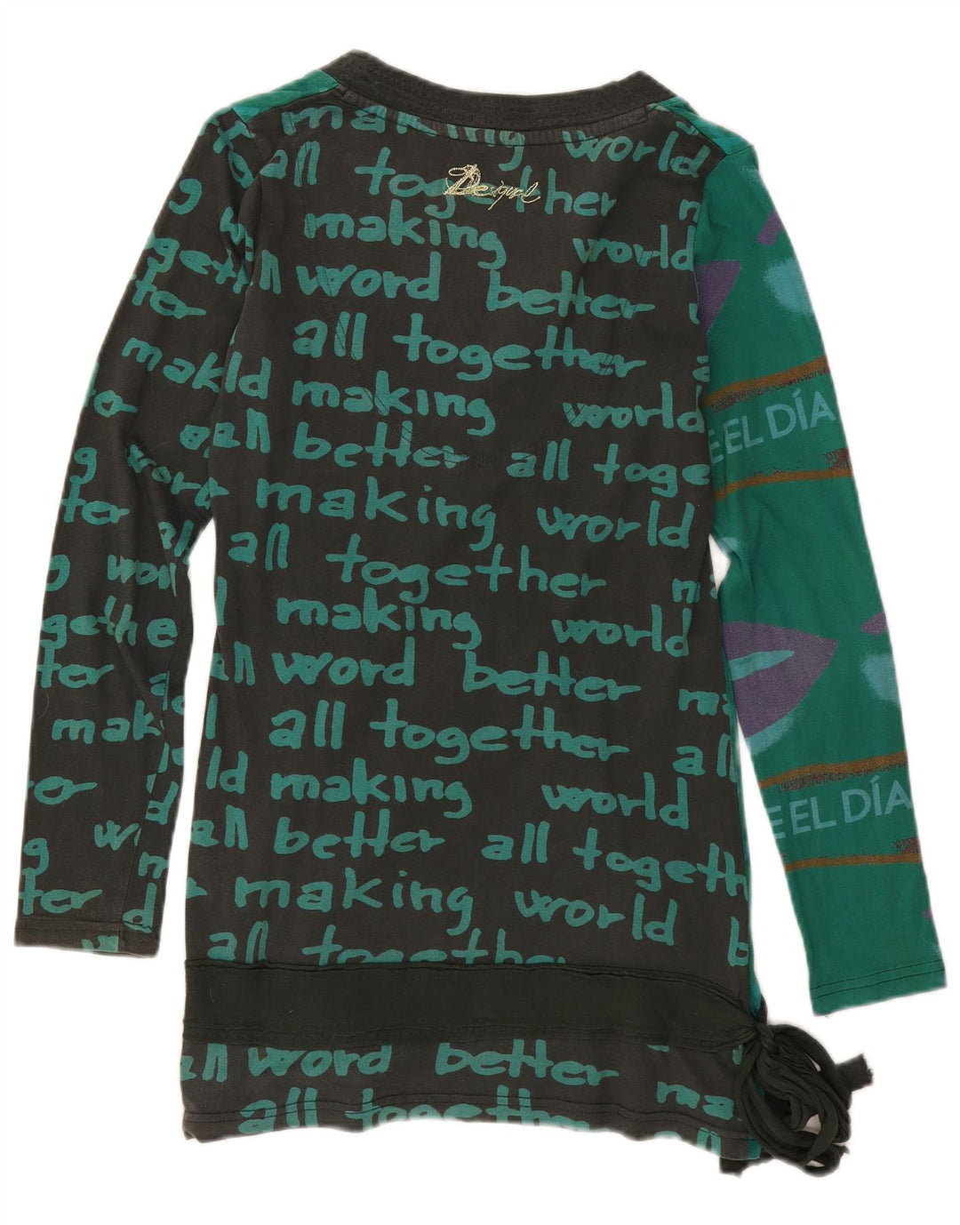 Desigual Womens Abstract Pattern Tunic Top UK 14 Medium Green Cotton