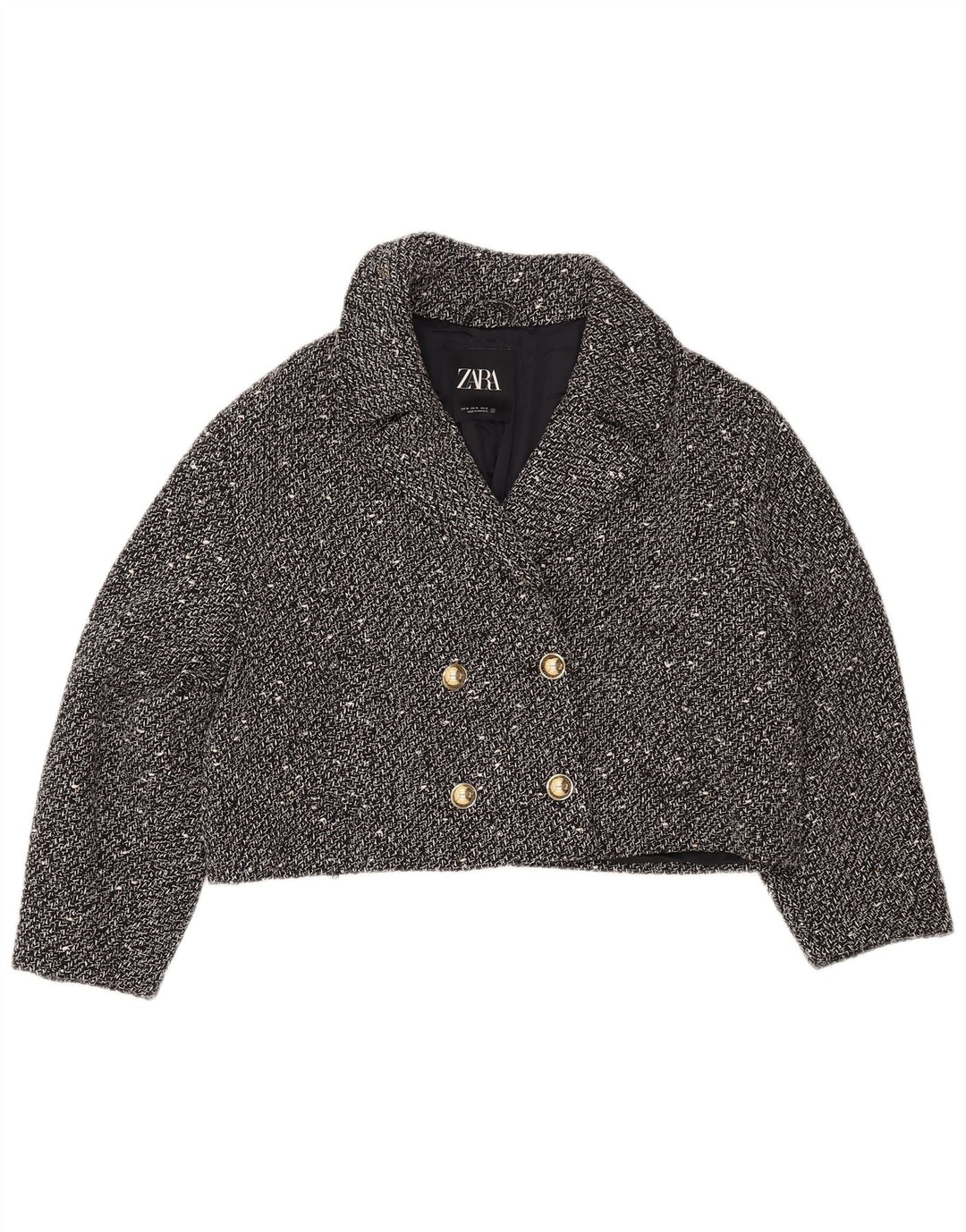 ZARA Womens Oversized Crop Blazer Jacket UK 18 XL Black Flecked